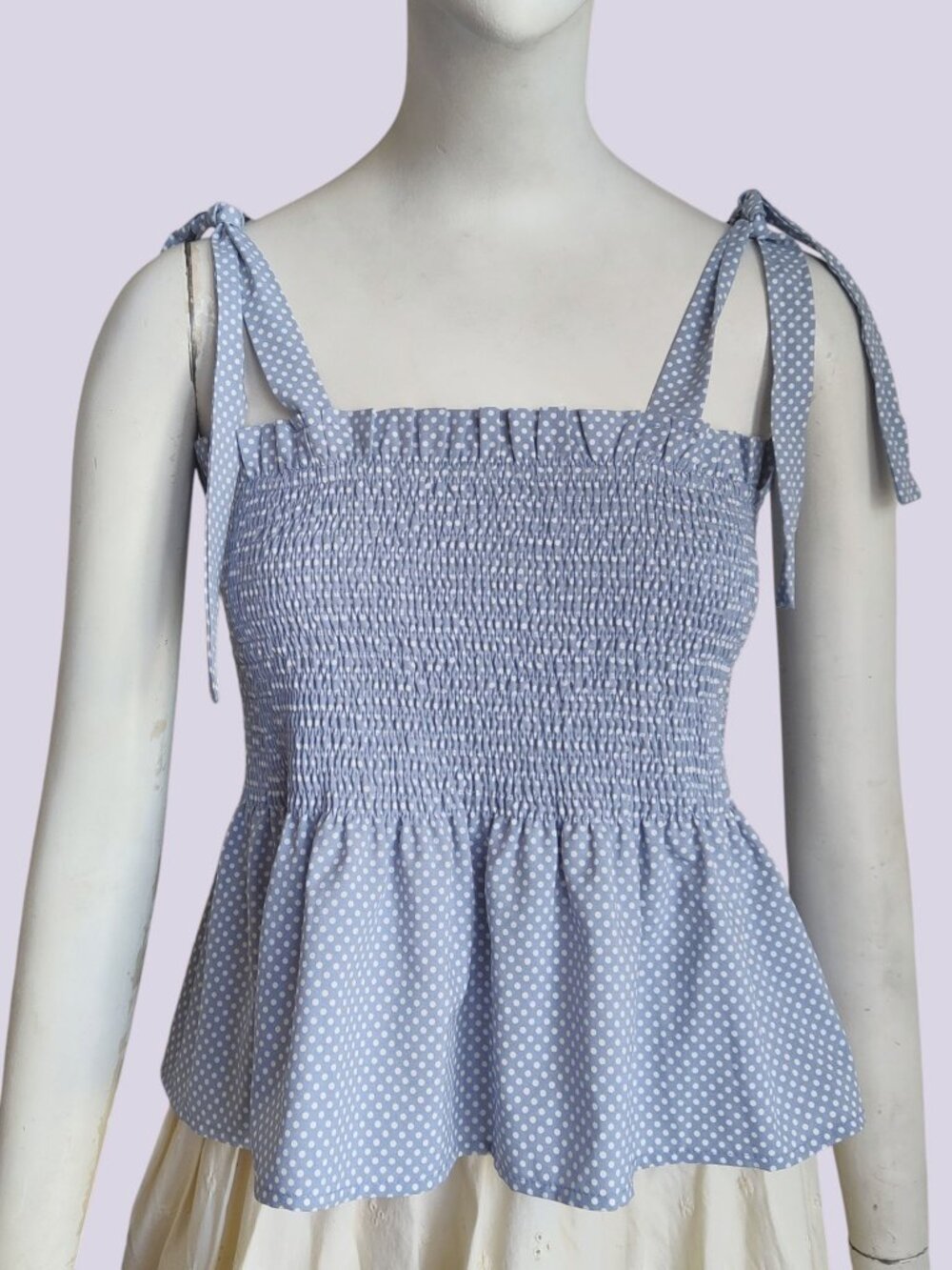 Paper Crane For All Seasons Polka Dot Smocked Peplum Tied Tank Top XL NWT